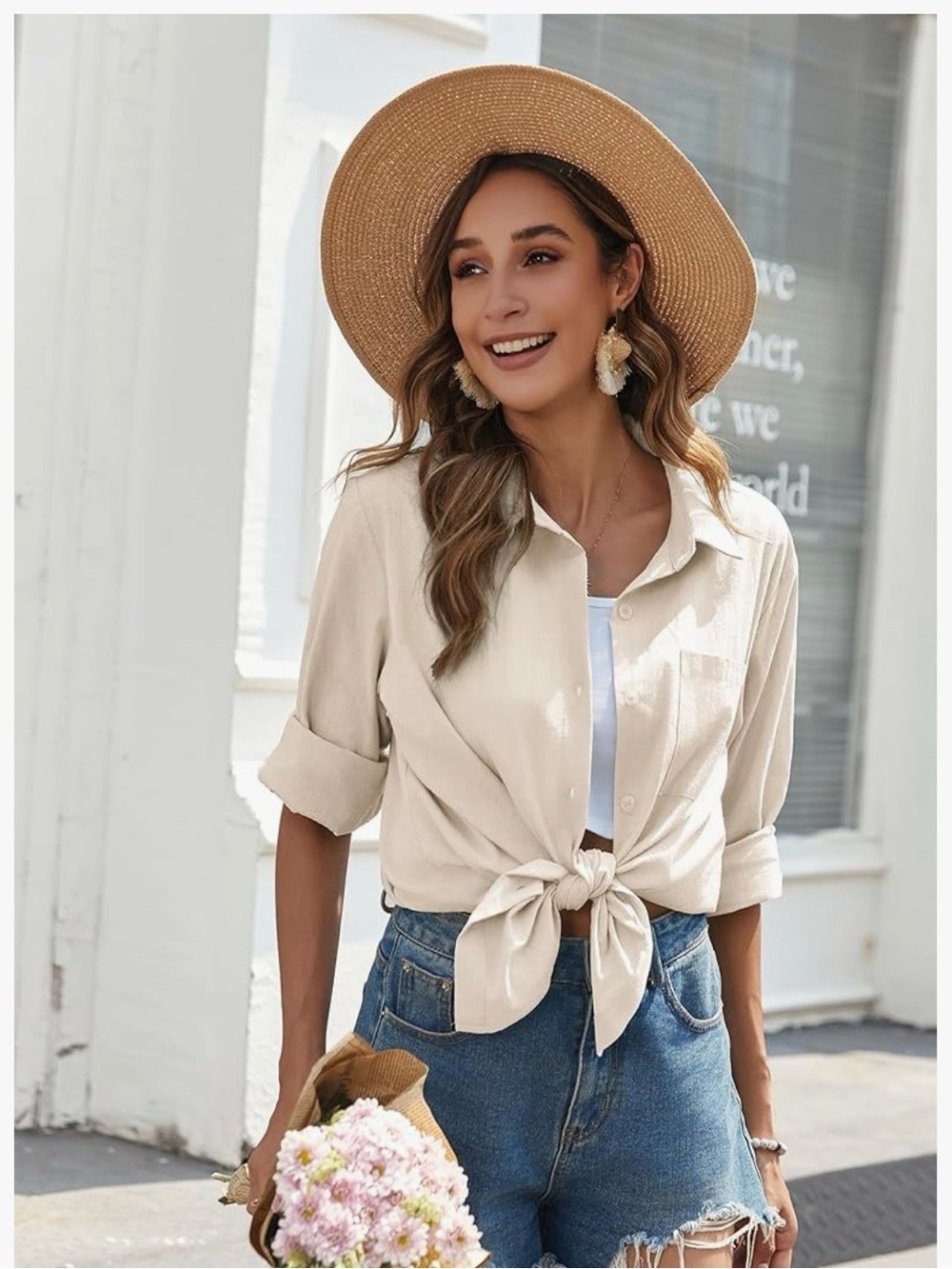 Light Beige Button Shirt - Women Tops